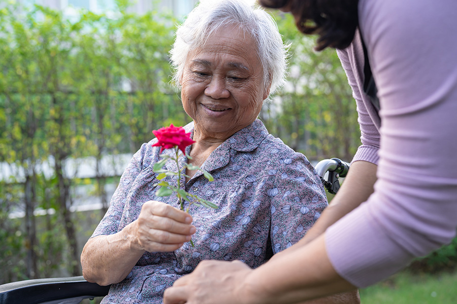 Caregiver daughter hug and help  Asian senior or elderly old lad